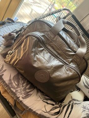 Kipling Olive Brown women Duffel Bag with Grey Webbing
